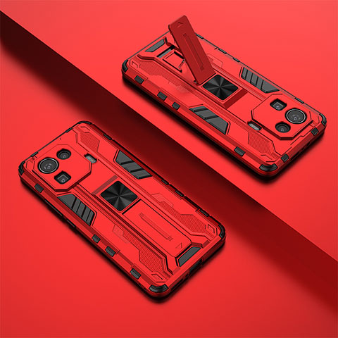Funda Bumper Silicona y Plastico Mate Carcasa con Magnetico Soporte A02 para Xiaomi Mi 11 Pro 5G Rojo