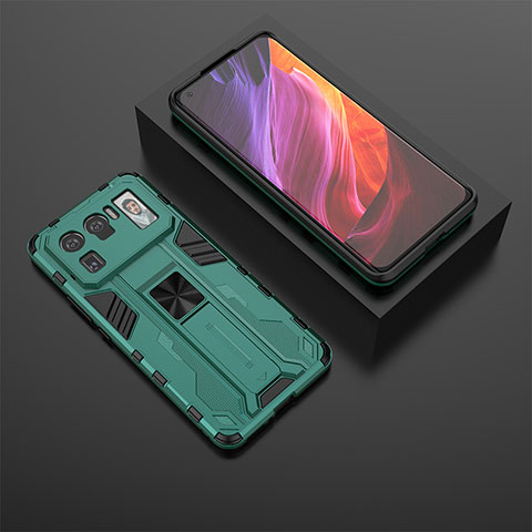 Funda Bumper Silicona y Plastico Mate Carcasa con Magnetico Soporte A02 para Xiaomi Mi 11 Ultra 5G Verde