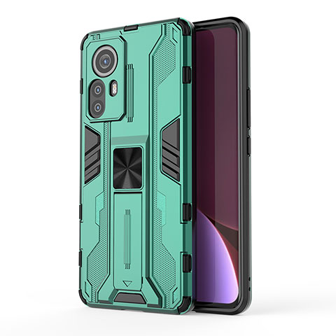 Funda Bumper Silicona y Plastico Mate Carcasa con Magnetico Soporte A02 para Xiaomi Mi 12 Pro 5G Verde