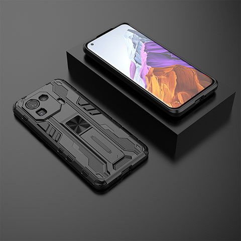 Funda Bumper Silicona y Plastico Mate Carcasa con Magnetico Soporte A03 para Xiaomi Mi 11 Pro 5G Negro
