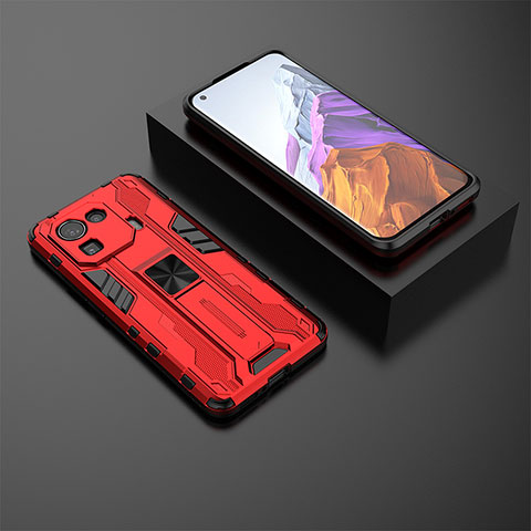 Funda Bumper Silicona y Plastico Mate Carcasa con Magnetico Soporte A03 para Xiaomi Mi 11 Pro 5G Rojo