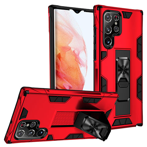 Funda Bumper Silicona y Plastico Mate Carcasa con Magnetico Soporte A04 para Samsung Galaxy S23 Ultra 5G Rojo