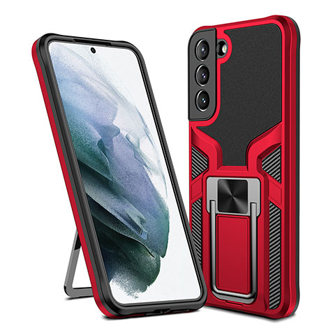 Funda Bumper Silicona y Plastico Mate Carcasa con Magnetico Soporte A05 para Samsung Galaxy S21 FE 5G Rojo