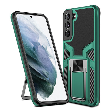 Funda Bumper Silicona y Plastico Mate Carcasa con Magnetico Soporte A05 para Samsung Galaxy S21 FE 5G Verde