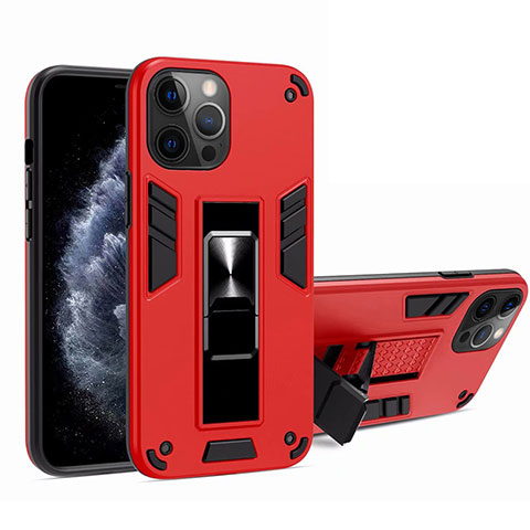 Funda Bumper Silicona y Plastico Mate Carcasa con Magnetico Soporte H01 para Apple iPhone 12 Pro Max Rojo