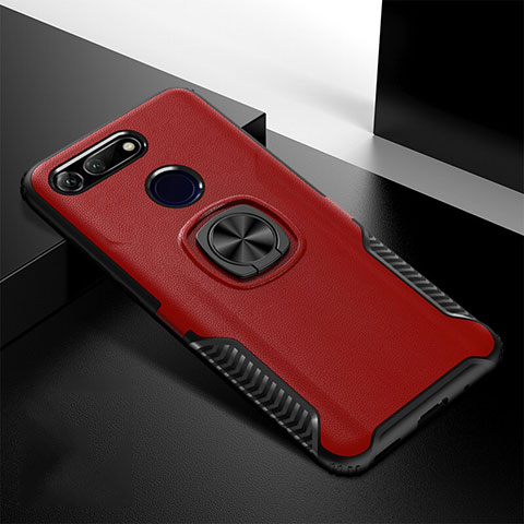 Funda Bumper Silicona y Plastico Mate Carcasa con Magnetico Soporte H02 para Huawei Honor View 20 Rojo