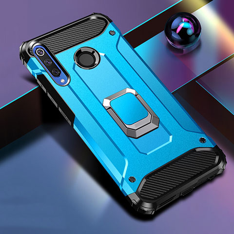 Funda Bumper Silicona y Plastico Mate Carcasa con Magnetico Soporte K01 para Huawei Honor 20 Lite Azul