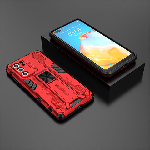 Funda Bumper Silicona y Plastico Mate Carcasa con Magnetico Soporte KC1 para Huawei P40 Rojo