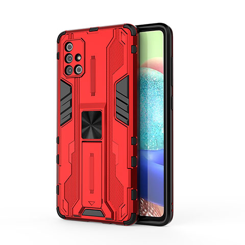 Funda Bumper Silicona y Plastico Mate Carcasa con Magnetico Soporte KC1 para Samsung Galaxy A71 5G Rojo