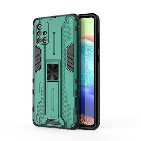 Funda Bumper Silicona y Plastico Mate Carcasa con Magnetico Soporte KC1 para Samsung Galaxy A71 5G Verde