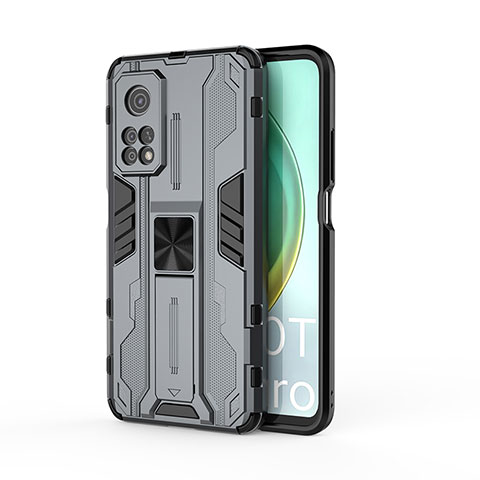 Funda Bumper Silicona y Plastico Mate Carcasa con Magnetico Soporte KC1 para Xiaomi Mi 10T Pro 5G Gris