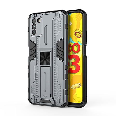 Funda Bumper Silicona y Plastico Mate Carcasa con Magnetico Soporte KC1 para Xiaomi Poco M3 Gris