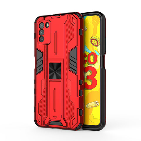 Funda Bumper Silicona y Plastico Mate Carcasa con Magnetico Soporte KC1 para Xiaomi Poco M3 Rojo