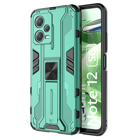 Funda Bumper Silicona y Plastico Mate Carcasa con Magnetico Soporte KC1 para Xiaomi Redmi Note 12 5G Verde