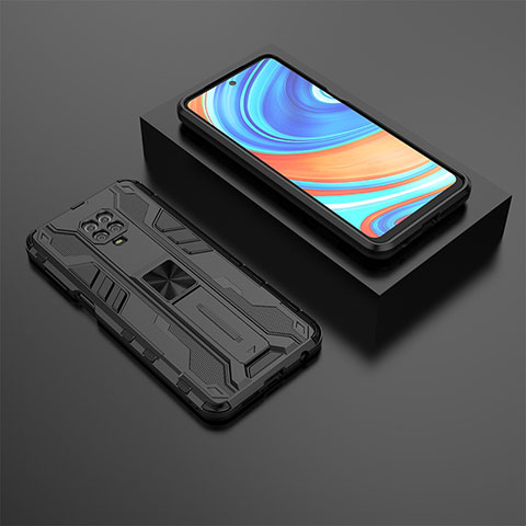 Funda Bumper Silicona y Plastico Mate Carcasa con Magnetico Soporte KC1 para Xiaomi Redmi Note 9 Pro Max Negro