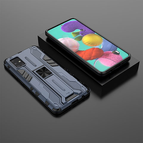 Funda Bumper Silicona y Plastico Mate Carcasa con Magnetico Soporte KC2 para Samsung Galaxy A51 4G Azul