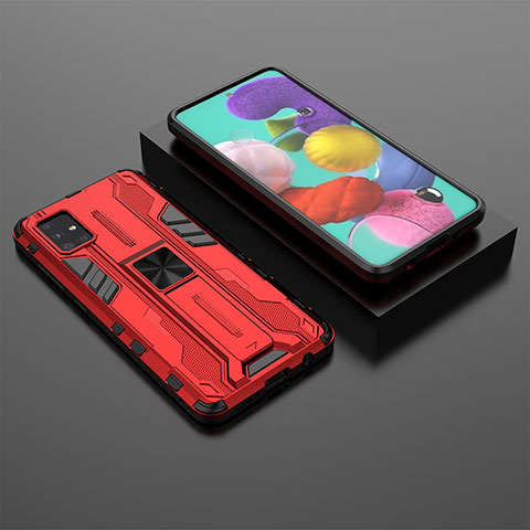 Funda Bumper Silicona y Plastico Mate Carcasa con Magnetico Soporte KC2 para Samsung Galaxy A51 5G Rojo