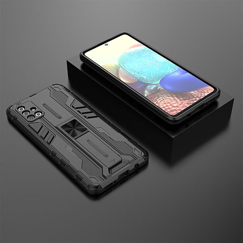 Funda Bumper Silicona y Plastico Mate Carcasa con Magnetico Soporte KC2 para Samsung Galaxy A71 5G Negro