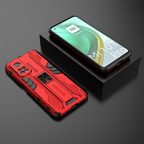 Funda Bumper Silicona y Plastico Mate Carcasa con Magnetico Soporte KC2 para Xiaomi Mi 10T Pro 5G Rojo