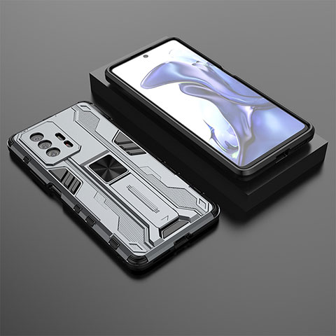 Funda Bumper Silicona y Plastico Mate Carcasa con Magnetico Soporte KC2 para Xiaomi Mi 11T Pro 5G Gris