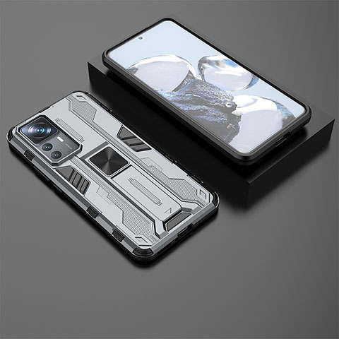 Funda Bumper Silicona y Plastico Mate Carcasa con Magnetico Soporte KC2 para Xiaomi Mi 12T Pro 5G Gris