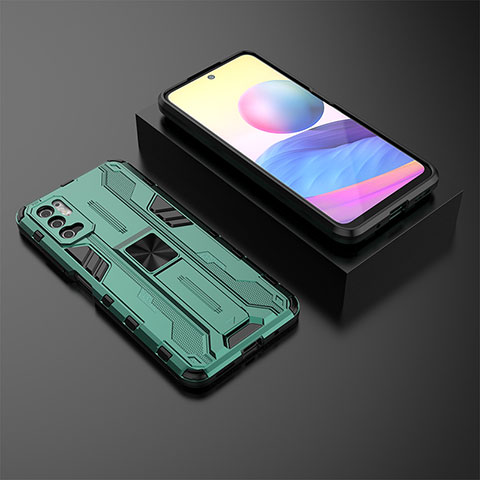 Funda Bumper Silicona y Plastico Mate Carcasa con Magnetico Soporte KC2 para Xiaomi POCO M3 Pro 5G Verde