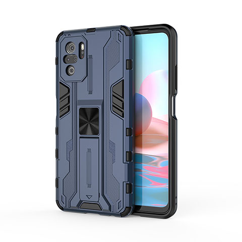 Funda Bumper Silicona y Plastico Mate Carcasa con Magnetico Soporte KC2 para Xiaomi Redmi Note 10 4G Azul