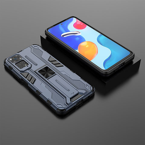 Funda Bumper Silicona y Plastico Mate Carcasa con Magnetico Soporte KC2 para Xiaomi Redmi Note 11 4G (2022) Azul