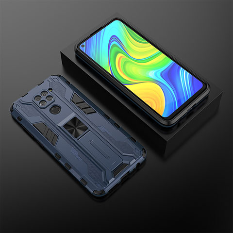 Funda Bumper Silicona y Plastico Mate Carcasa con Magnetico Soporte KC2 para Xiaomi Redmi Note 9 Azul