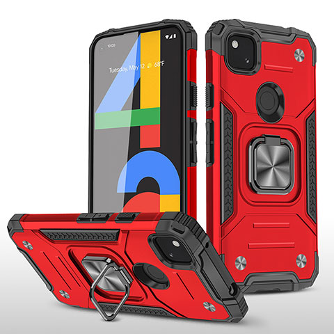 Funda Bumper Silicona y Plastico Mate Carcasa con Magnetico Soporte MQ1 para Google Pixel 4a Rojo