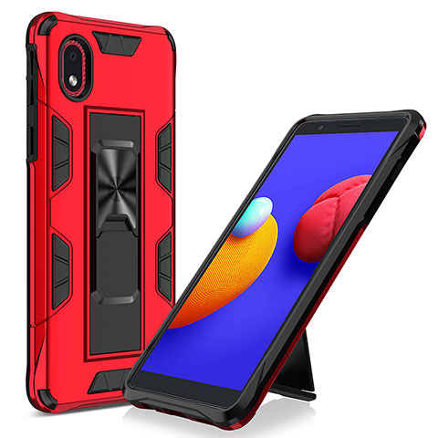 Funda Bumper Silicona y Plastico Mate Carcasa con Magnetico Soporte MQ1 para Samsung Galaxy A01 Core Rojo