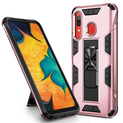 Funda Bumper Silicona y Plastico Mate Carcasa con Magnetico Soporte MQ1 para Samsung Galaxy A20 Oro Rosa