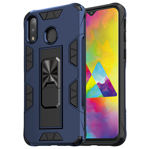 Funda Bumper Silicona y Plastico Mate Carcasa con Magnetico Soporte MQ1 para Samsung Galaxy M20 Azul