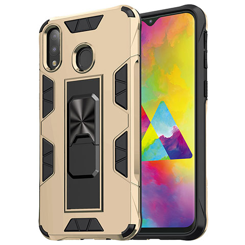 Funda Bumper Silicona y Plastico Mate Carcasa con Magnetico Soporte MQ1 para Samsung Galaxy M20 Oro