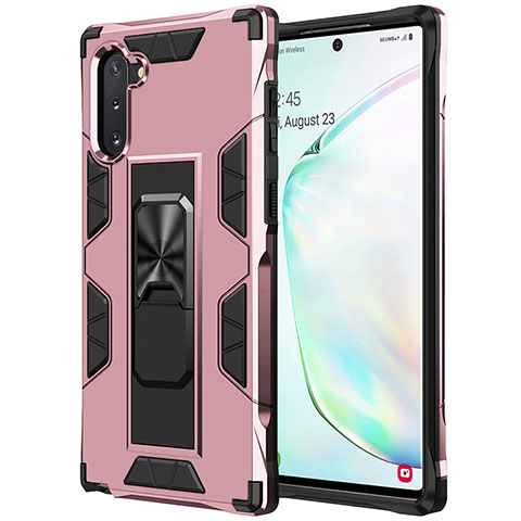 Funda Bumper Silicona y Plastico Mate Carcasa con Magnetico Soporte MQ1 para Samsung Galaxy Note 10 5G Oro Rosa
