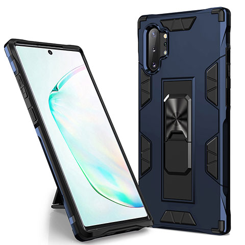 Funda Bumper Silicona y Plastico Mate Carcasa con Magnetico Soporte MQ1 para Samsung Galaxy Note 10 Plus 5G Azul