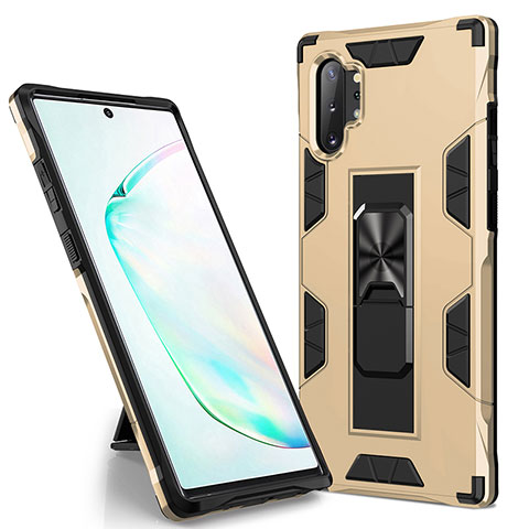 Funda Bumper Silicona y Plastico Mate Carcasa con Magnetico Soporte MQ1 para Samsung Galaxy Note 10 Plus 5G Oro