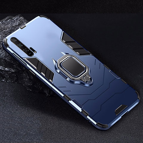 Funda Bumper Silicona y Plastico Mate Carcasa con Magnetico Soporte para Huawei Honor 20 Pro Azul