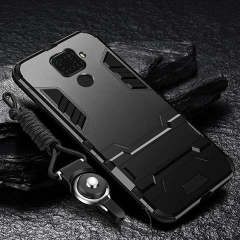 Funda Bumper Silicona y Plastico Mate Carcasa con Magnetico Soporte para Huawei Nova 5i Pro Negro