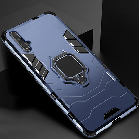 Funda Bumper Silicona y Plastico Mate Carcasa con Magnetico Soporte para Huawei Nova 5T Azul