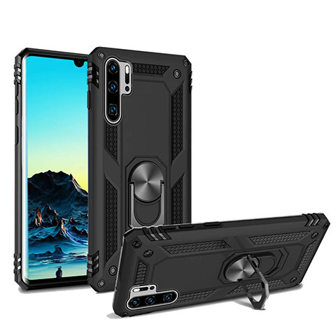 Funda Bumper Silicona y Plastico Mate Carcasa con Magnetico Soporte para Huawei P30 Pro New Edition Negro