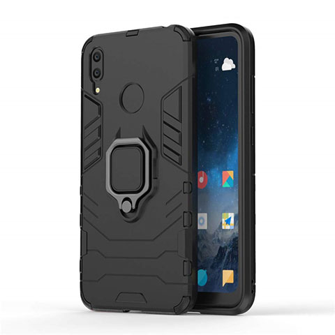 Funda Bumper Silicona y Plastico Mate Carcasa con Magnetico Soporte para Huawei Y7 Pro (2019) Negro