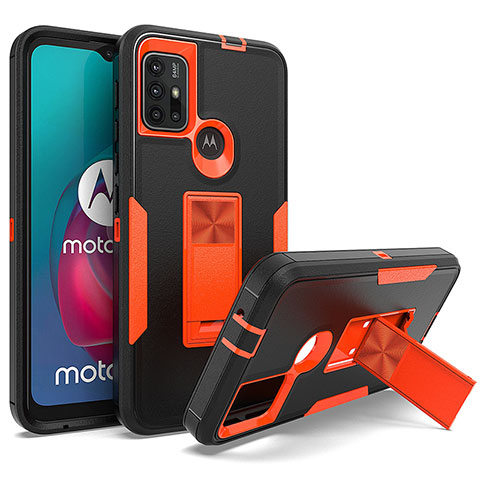 Funda Bumper Silicona y Plastico Mate Carcasa con Magnetico Soporte para Motorola Moto G10 Naranja