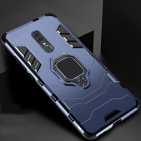 Funda Bumper Silicona y Plastico Mate Carcasa con Magnetico Soporte para Oppo A9 Azul