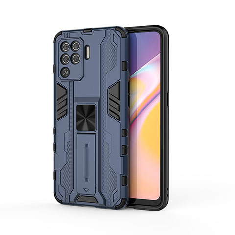 Funda Bumper Silicona y Plastico Mate Carcasa con Magnetico Soporte para Oppo F19 Pro Azul