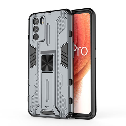 Funda Bumper Silicona y Plastico Mate Carcasa con Magnetico Soporte para Oppo K9 Pro 5G Gris