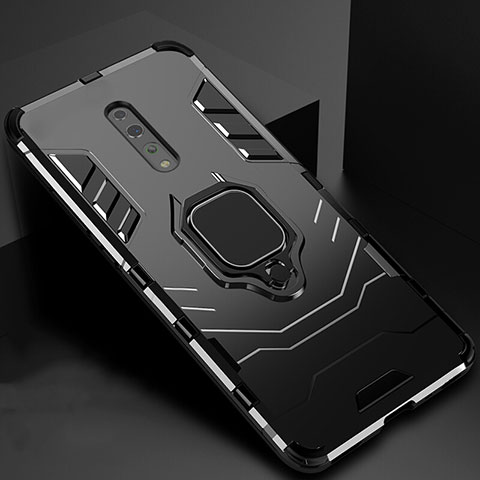 Funda Bumper Silicona y Plastico Mate Carcasa con Magnetico Soporte para Oppo Reno Z Negro