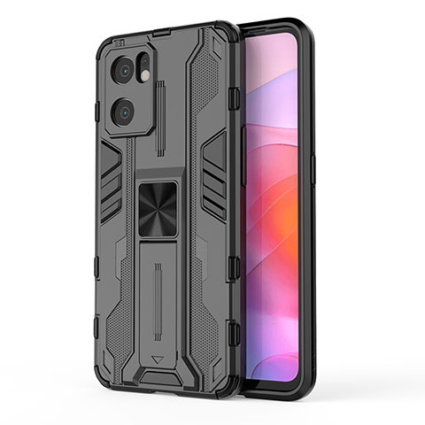 Funda Bumper Silicona y Plastico Mate Carcasa con Magnetico Soporte para Oppo Reno7 SE 5G Negro