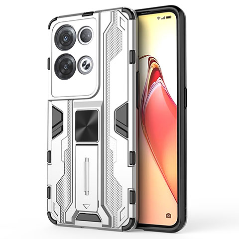 Funda Bumper Silicona y Plastico Mate Carcasa con Magnetico Soporte para Oppo Reno8 Pro+ Plus 5G Blanco