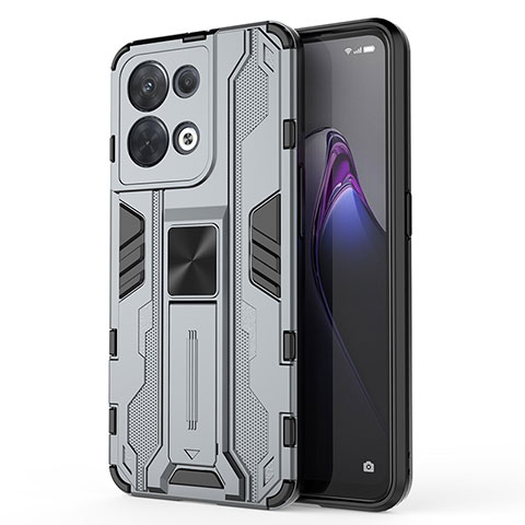 Funda Bumper Silicona y Plastico Mate Carcasa con Magnetico Soporte para Oppo Reno9 5G Gris